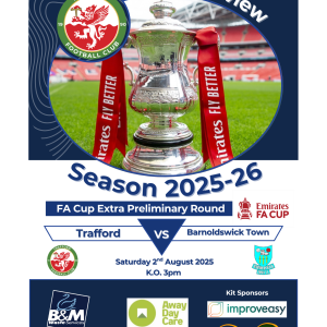 2025/26 #1 Trafford v Barnoldswick Town FA Cup E.P 02.08.25 Programme